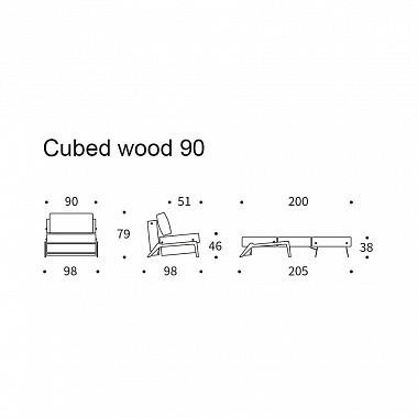 Кресло раскладное Cubed 90 с подушкой и ножками из дуба, гранит, анонс элемента