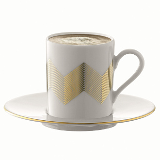 Изображение товара Набор чашек с блюдцами Signature, Chevron, 100 мл, золото, 4 шт.