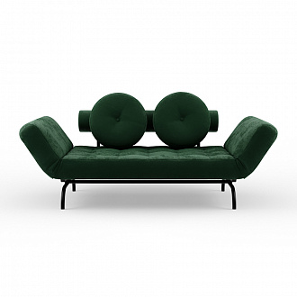 Изображение товара Кушетка Ghia Haylo с круглыми подушками и чёрными ножками, зеленая