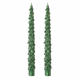 Набор из двух свечей зеленого цвета из коллекции New Year Essential, 25 см