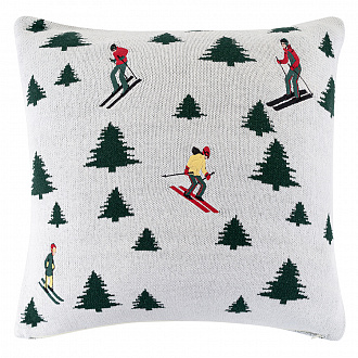 Подушка вязаная с новогодним рисунком Лыжники из коллекции New Year Essential, 45x45 см