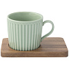 Изображение товара Набор из 4-х чашек для кофе с подставками из акации Время отдыха, 110 мл, серо-зеленый