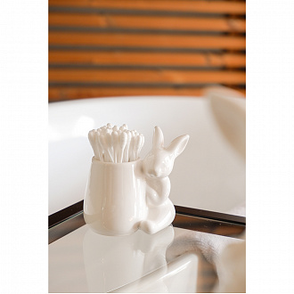 Изображение товара Стаканчик для ватных палочек Кролики-чистюли, 8 см, белый
