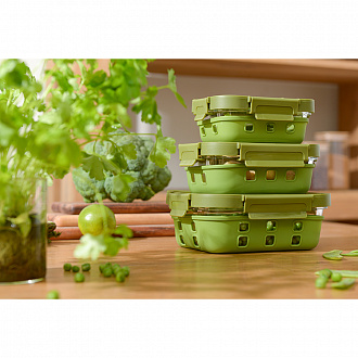 Изображение товара Контейнер для запекания, хранения и переноски продуктов в чехле Smart Solutions, 640 мл, зеленый