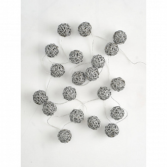 Изображение товара Гирлянда Ротанговые шарики серебристые, на батарейках, 20 ламп, 3 м