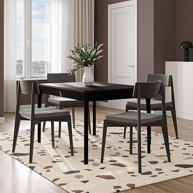 Обеденная группа Aska: стол 85х120 см, черный и стулья черный/мокрый асфальт, 4 шт., анонс элемента
