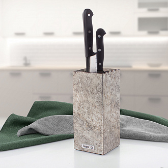 Изображение товара Подставка для кухонных ножей, 10х10х23 см, серый мрамор