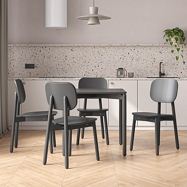 Обеденная группа Saga: стол 75х75 см, темно-серый и стулья темно-серые, 4 шт., анонс элемента
