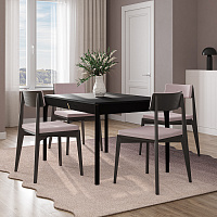Изображение товара Обеденная группа Aska: стол 85х120 см, черный и стулья черный/розовый, 4 шт.
