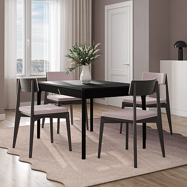 Обеденная группа Aska: стол 85х120 см, черный и стулья черный/розовый, 4 шт., анонс элемента