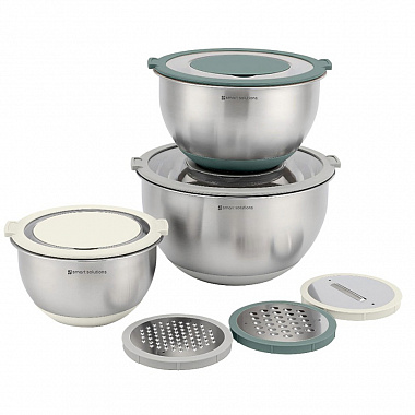 картинка Набор стальных мисок Balance с крышками и терками, 1,5 л/3 л/ 5 л от магазина Одежда+
