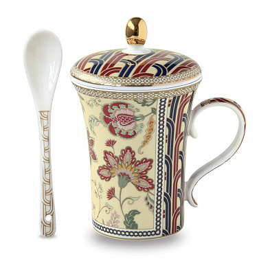 картинка Кружка с крышкой и ложкой Paisley, 300 мл, бежевая от магазина Одежда+