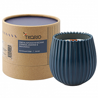 Изображение товара Свеча ароматическая с деревянным фитилём Cypress, Jasmine & Patchouli из коллекции Edge, синий, 60 ч